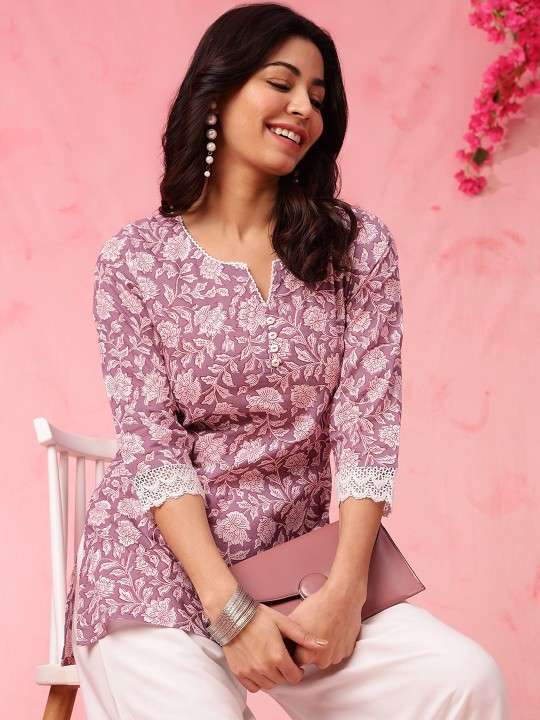 Women's Rayon Floral Printed Straight Short Kurti Set - Image 5